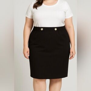 NWT!Black Gold button, detail, back slit Elegant Black Skirt Size 26 or 4X